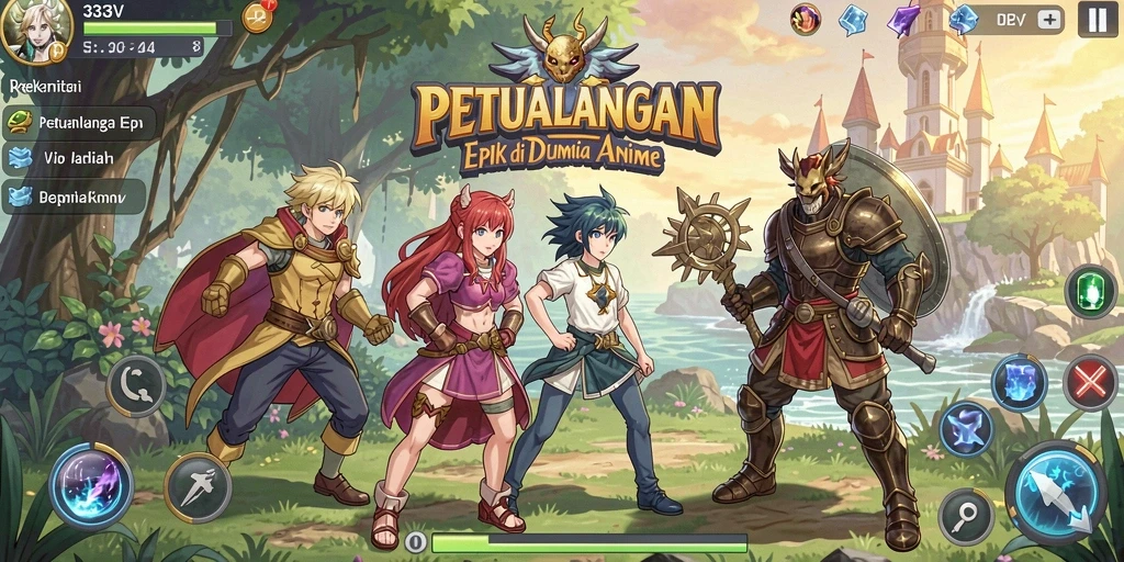 Tampilan gameplay dari 333V yang penuh warna dan karakter Anime.