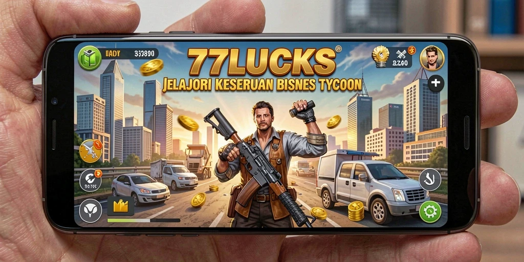Tangkapan layar utama 77LUCKS menampilkan gameplay seru dalam mengelola bisnis Tycoon.