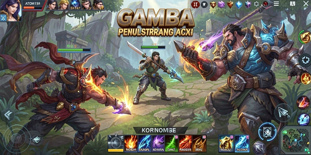 Tangkapan layar gameplay ATOM138 dengan aksi penuh strategi MOBA.