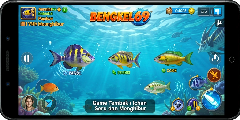 Tampilan gameplay menarik dari BENGKEL69 saat menangkap ikan.