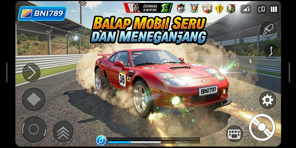Tampilan gameplay balapan mobil yang menegangkan di BNI789.