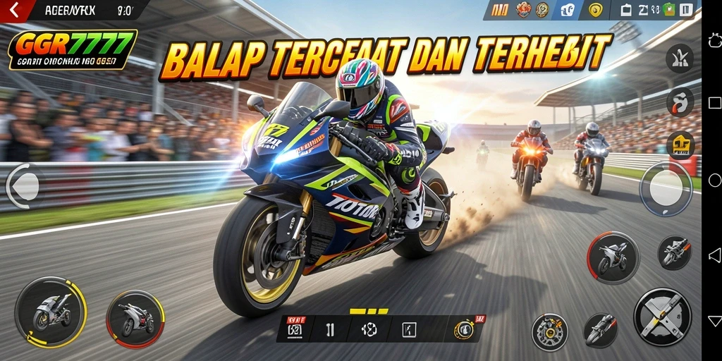 Screenshot gameplay GGR7777 yang menunjukkan balapan motor yang mendebarkan.