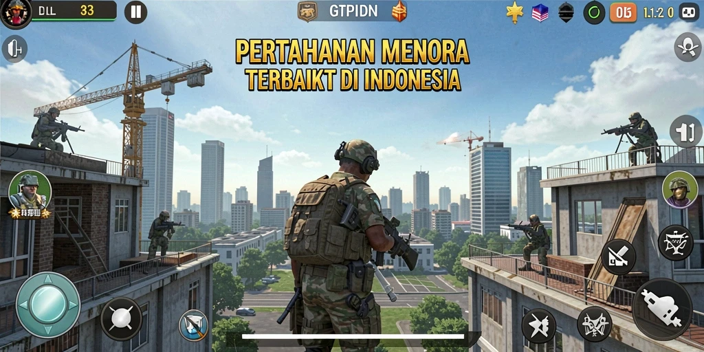 Tampilan gameplay GTPIDN dengan aksi menara yang mendebarkan.