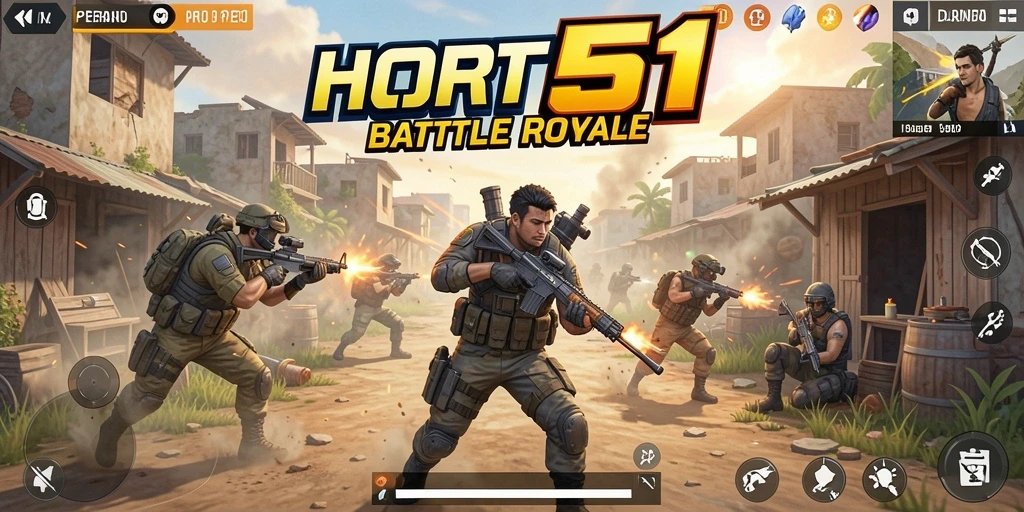 Tangkapan layar gameplay HOT51 menampilkan aksi pertempuran Battle Royale yang mendebarkan.