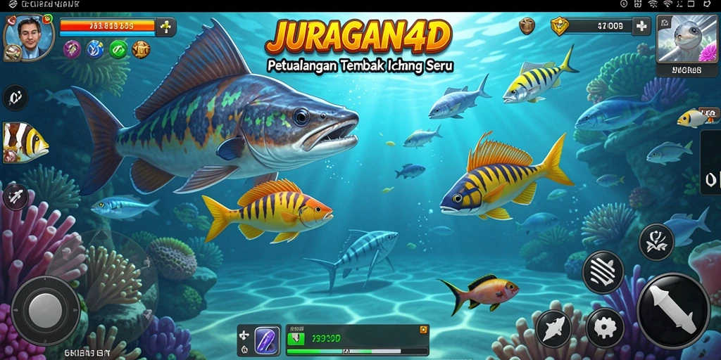 Screenshot permainan JURAGAN4D menunjukkan aksi seru menangkap ikan.