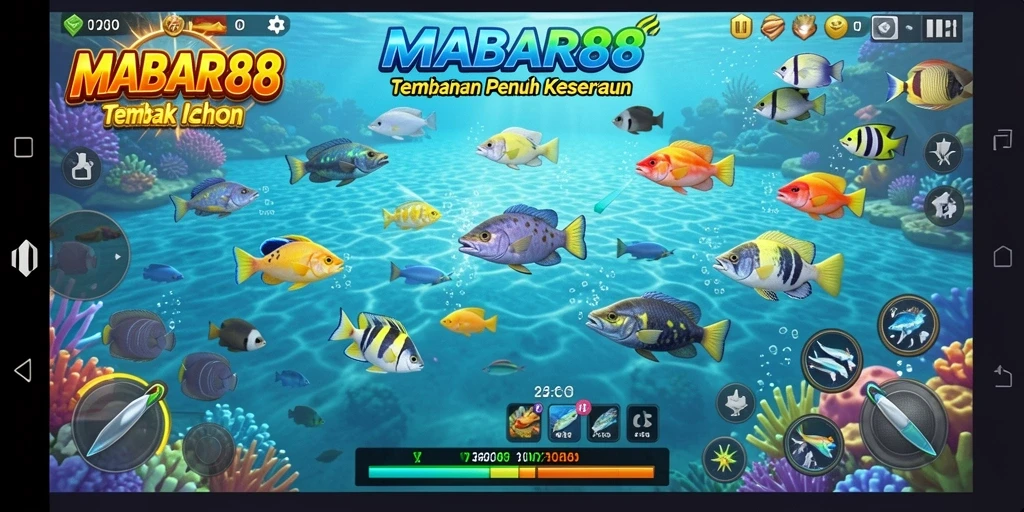 Gameplay MABAR88 menampilkan momen seru saat menembak ikan.