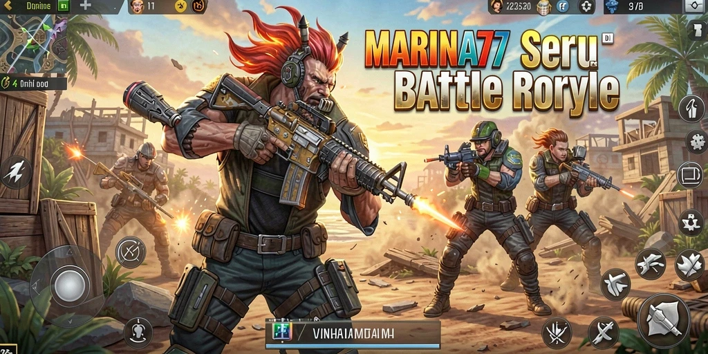 Screenshot MARINA77 menunjukkan pertarungan intens di medan Battle Royale.