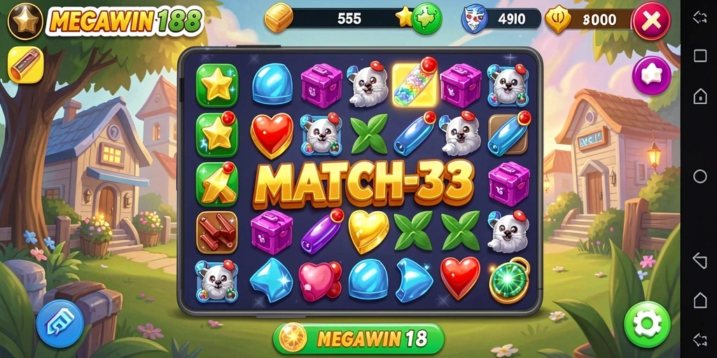 Tangkapan layar MEGAWIN188 menampilkan gameplay Match-3 yang seru.