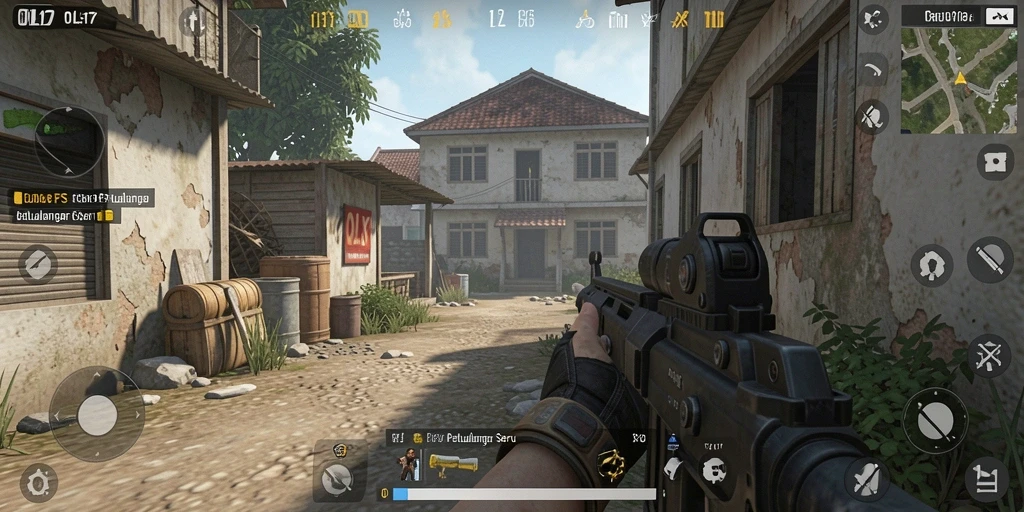 Tampilan gameplay menegangkan di OLX17 dengan aksi FPS yang seru.