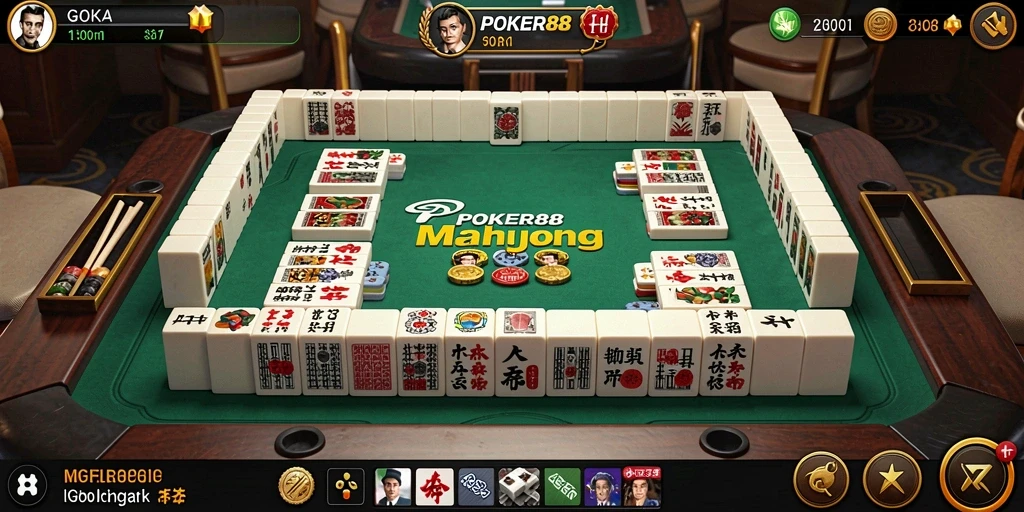 Tampilan gameplay seru dari POKER88 dengan elemen Mahjong yang menarik.