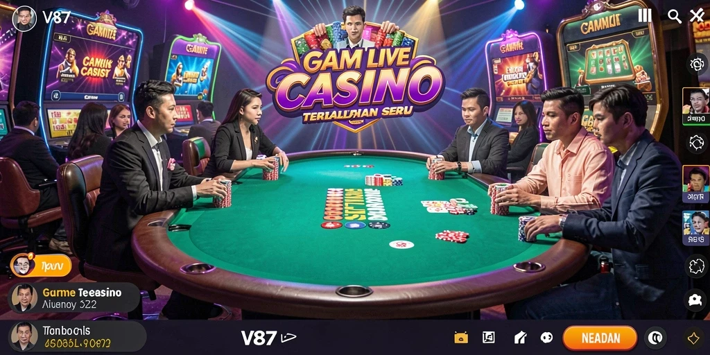 Tangkapan layar dari gameplay live casino V87 yang seru dan interaktif.