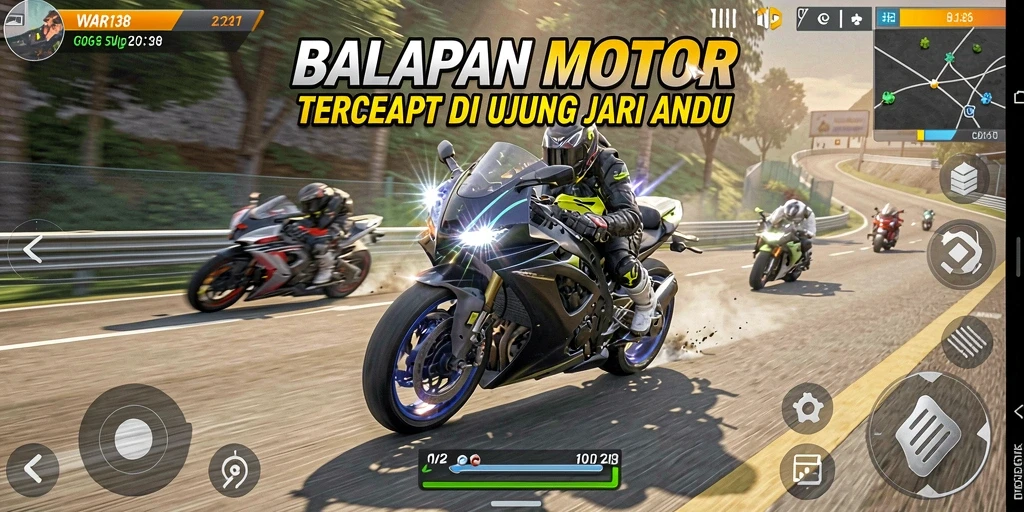 Tampilan gameplay balapan motor yang mendebarkan di WAR138.