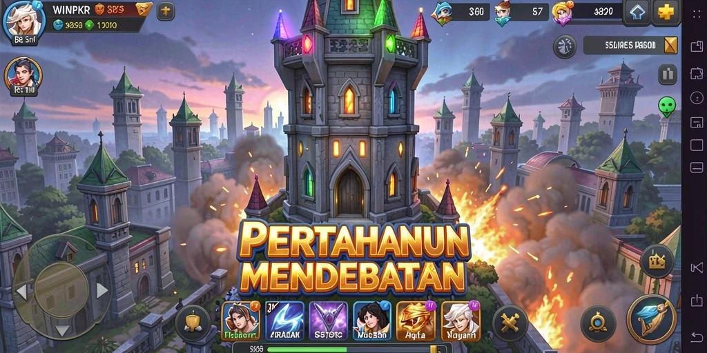Tampilan gameplay <strong>WINPKR</strong> yang menarik dengan berbagai menara menunggu untuk dibangun.